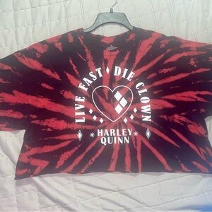 Harley Quinn T-Shirt Live Fast Die Clown Crop Top Tie-Dye Women's Size XL..(#20)